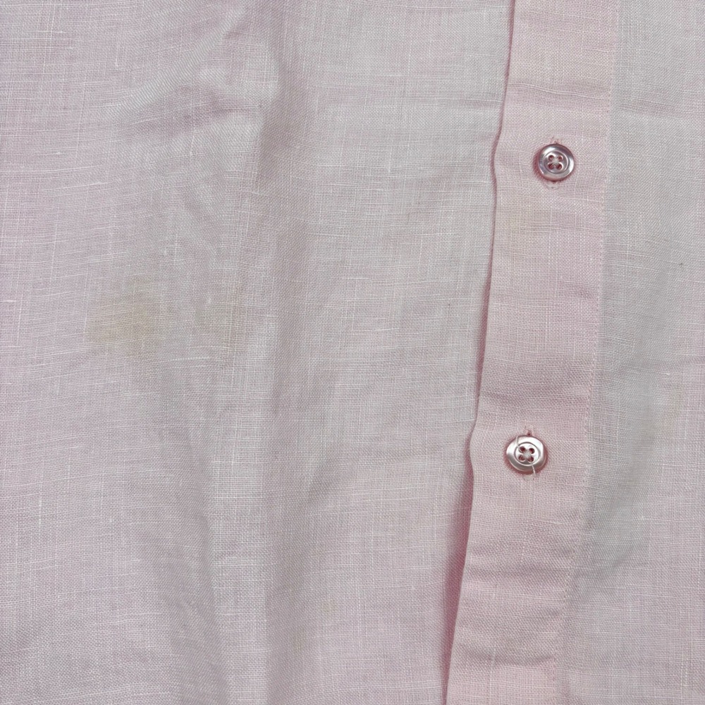 Mister French Mens XL Pink Linen Long Sleeve Button Down Shirt Red Collar Accent - Picture 4 of 8